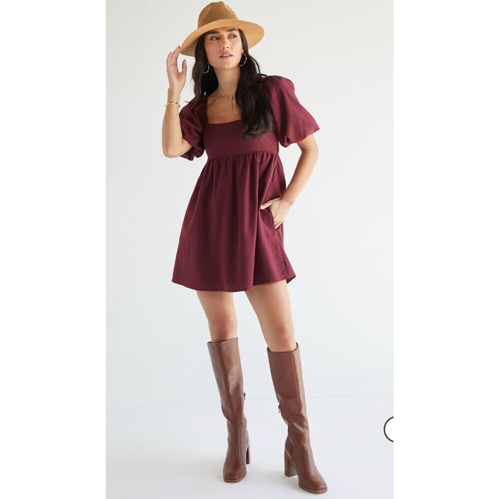 Miami Lia Puff Sleeve Bow Back Dress Size M